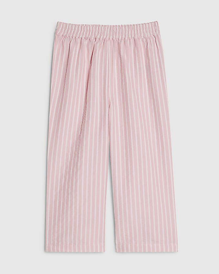 Mini Girls Pink Stripe Wide Leg Trousers