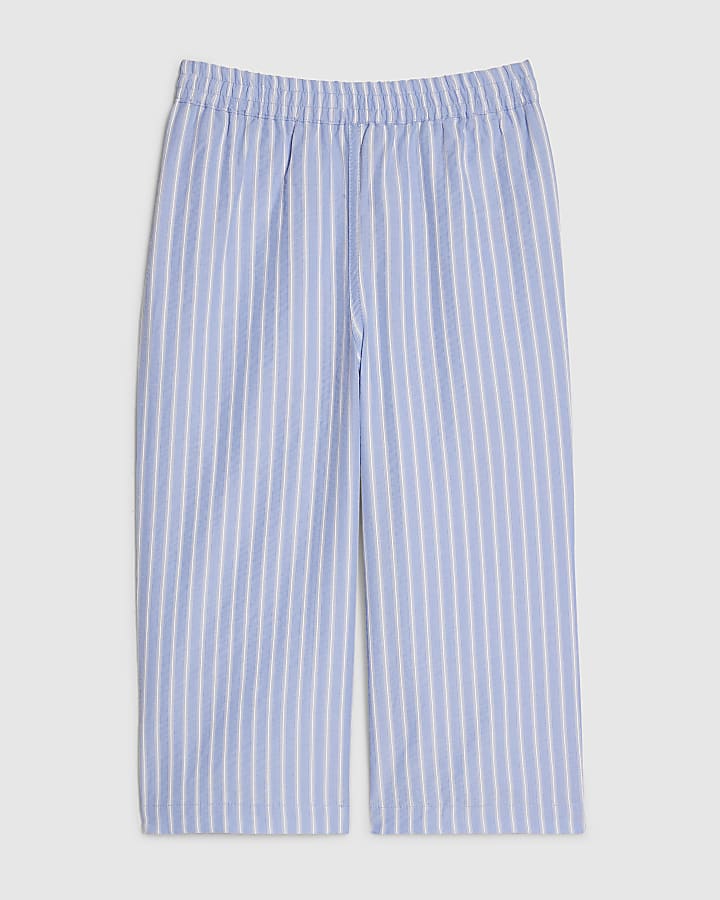 Mini Girls Blue Stripe Wide Leg Trousers