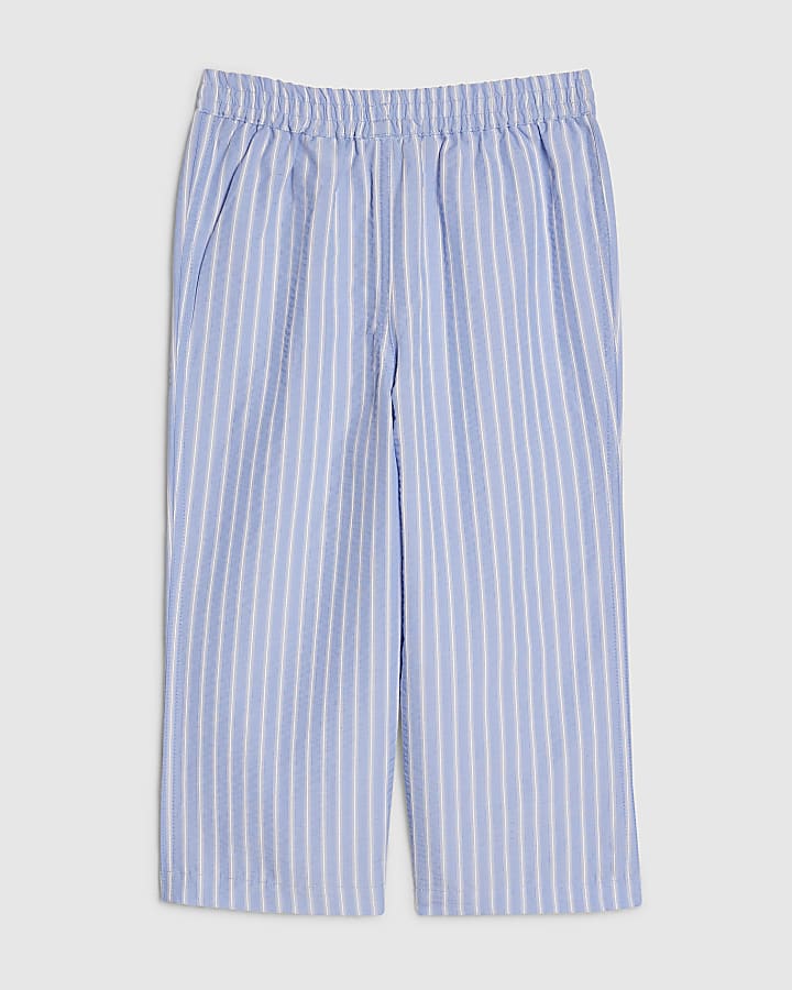 Mini Girls Blue Stripe Wide Leg Trousers
