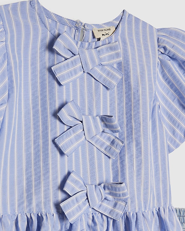 Mini Girls Blue Stripe Top And Jeans Set