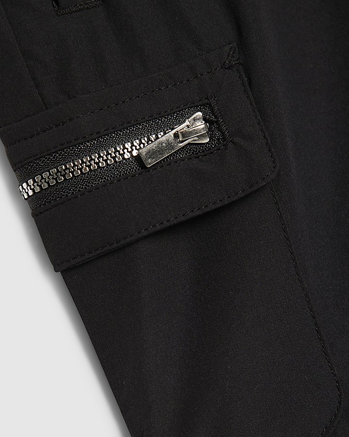 Boys Black Zip Cargo Shorts