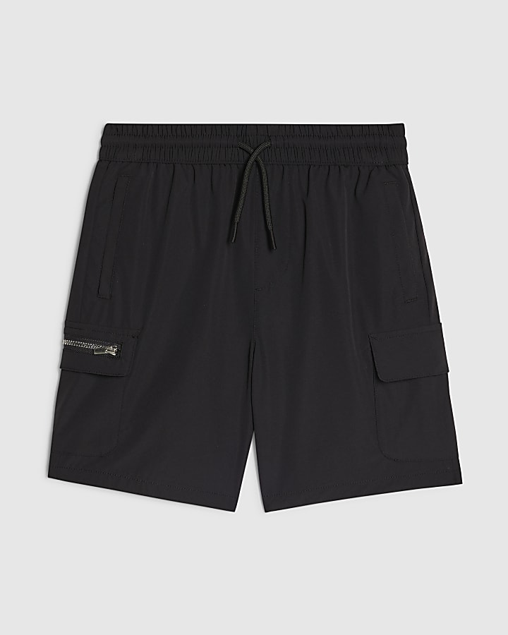 Boys Black Zip Cargo Shorts