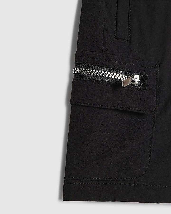 Mini Boys Black Zip Cargo Shorts