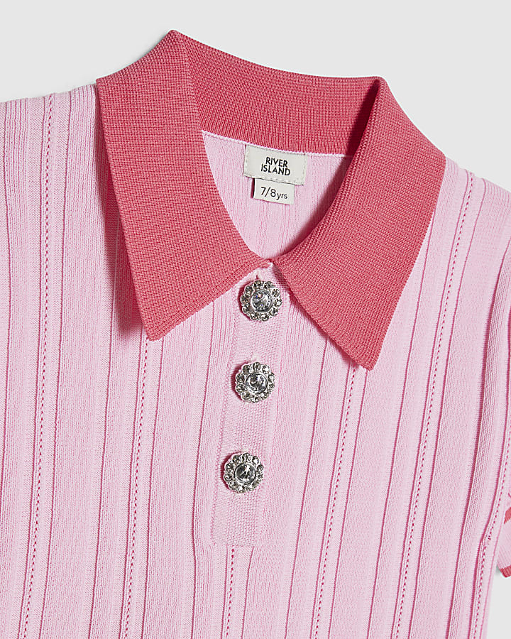 Girls Pink Polo Skirt Set