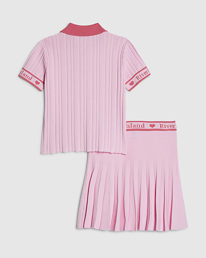Girls Pink Polo Skirt Set