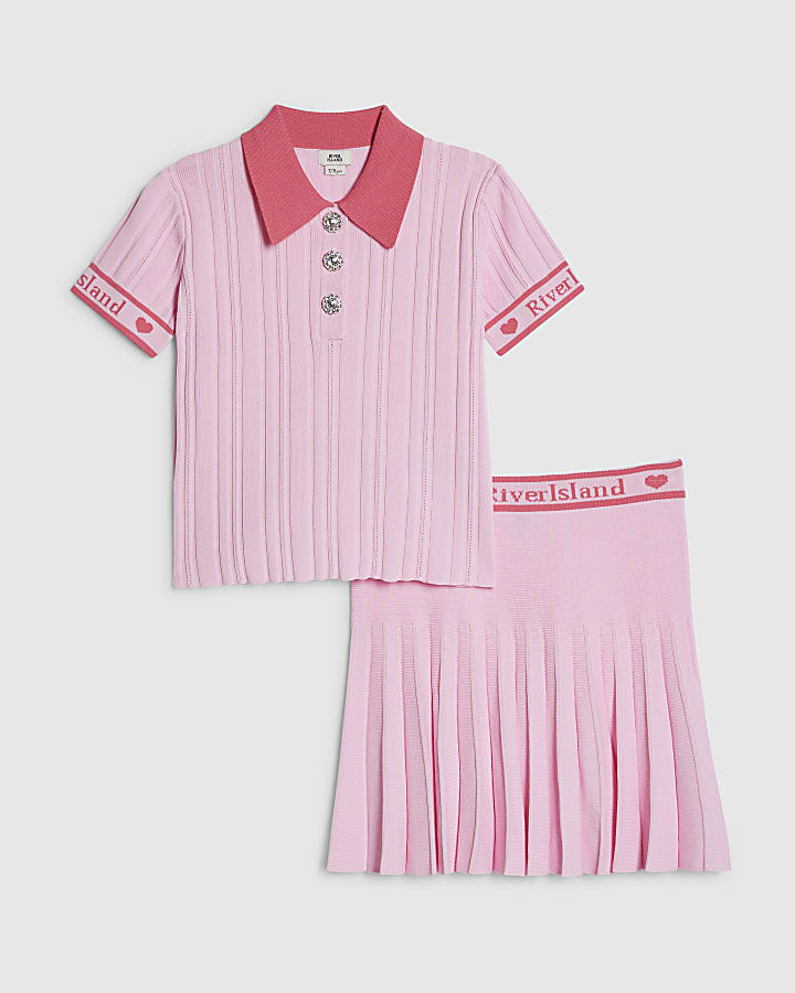 Girls Pink Polo Skirt Set