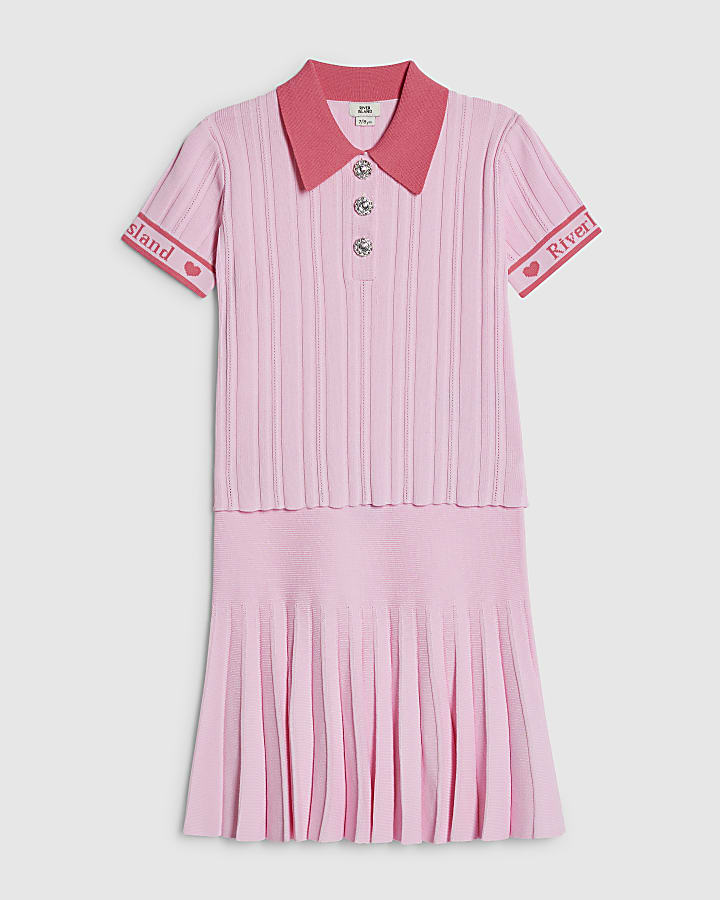 Girls Pink Polo Skirt Set