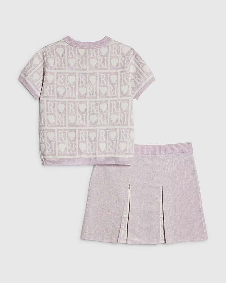 Girls Pink RI Pleated Skirt Set