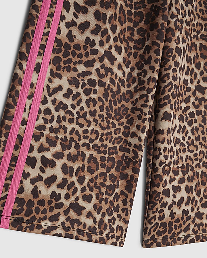 Girls Brown Leopard Stripe Tracksuit Trousers