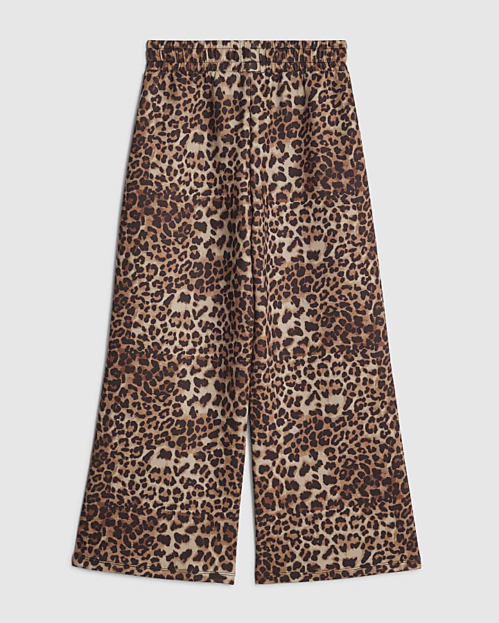 Girls Brown Leopard Stripe Tracksuit Trousers