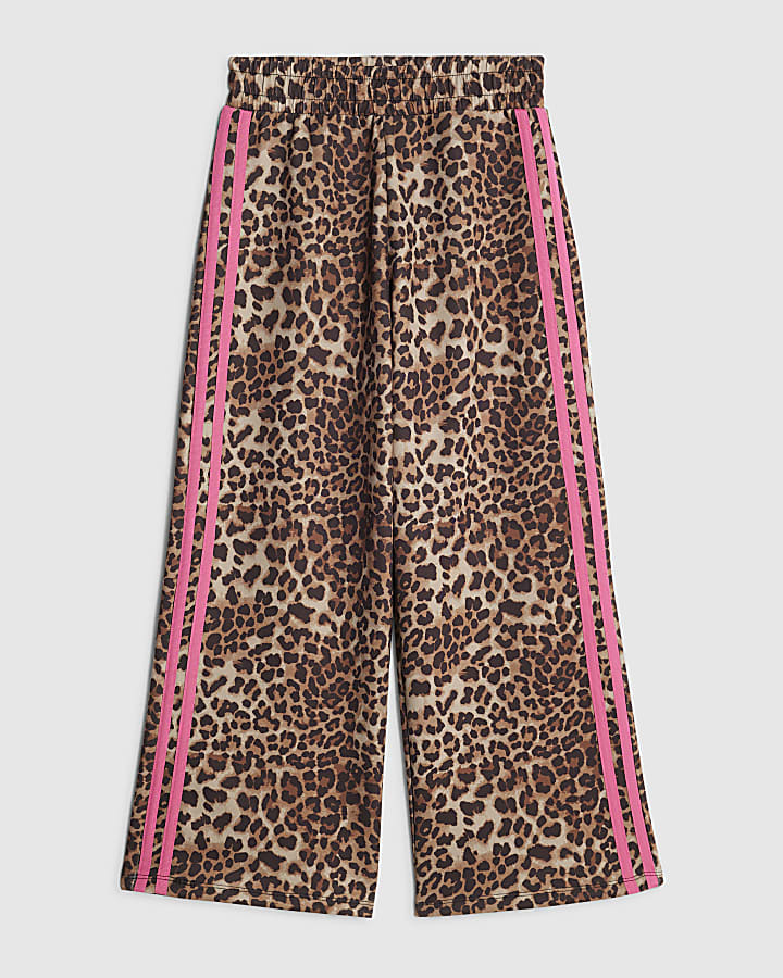 Girls Brown Leopard Stripe Tracksuit Trousers