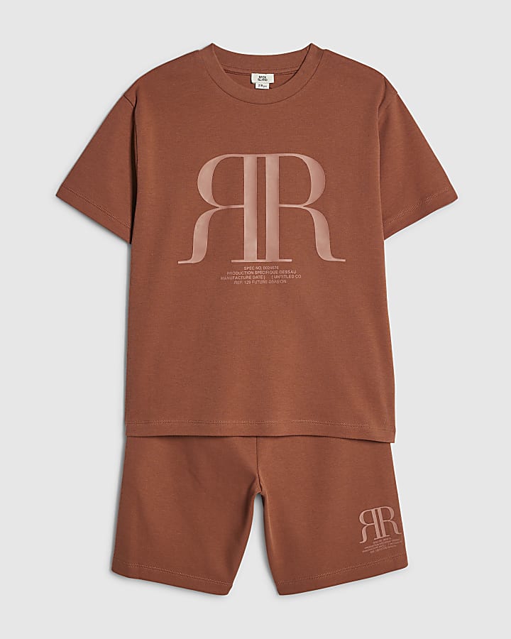 Boys Brown RR T-Shirt And Short Sets