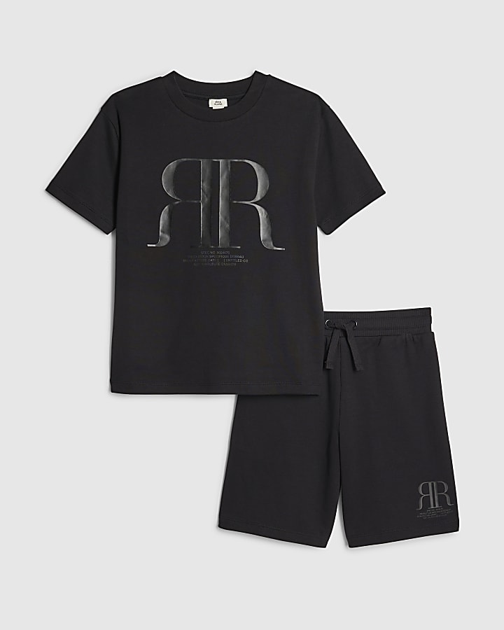 Boys Black RR T-Shirt And Shorts Set