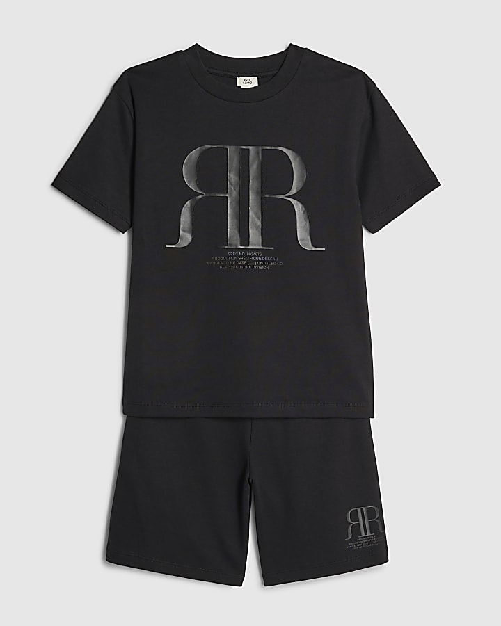 Boys Black RR T-Shirt And Shorts Set