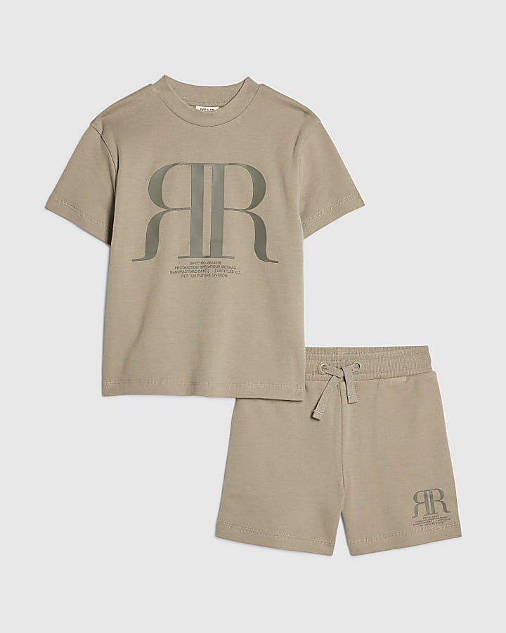Mini Boys Khaki RR T-Shirt And Shorts Set