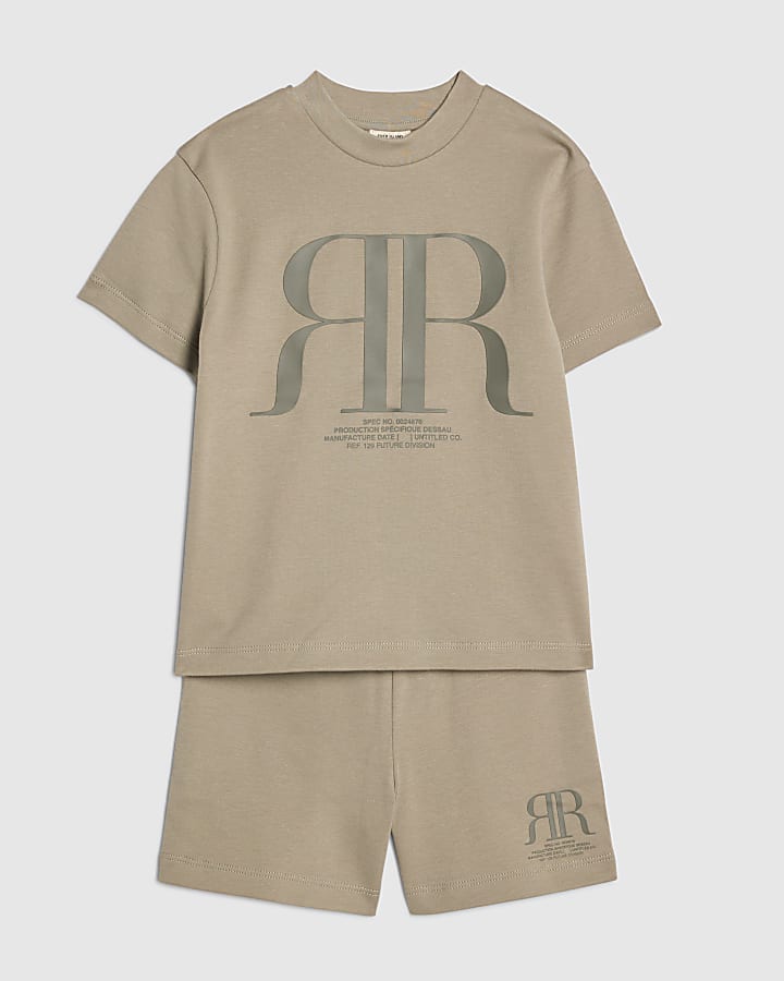 Mini Boys Khaki RR T-Shirt And Shorts Set