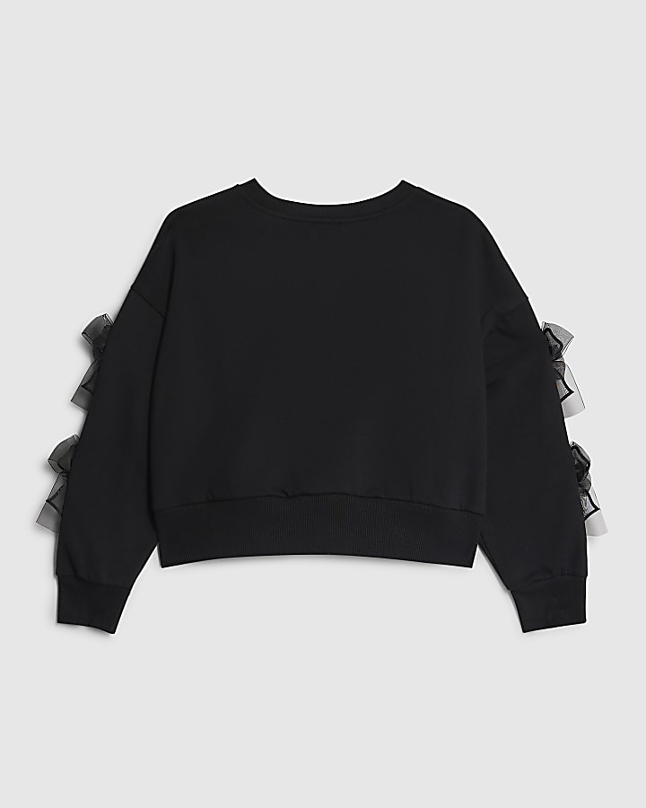Girls Black Diamante Bow Sweatshirt