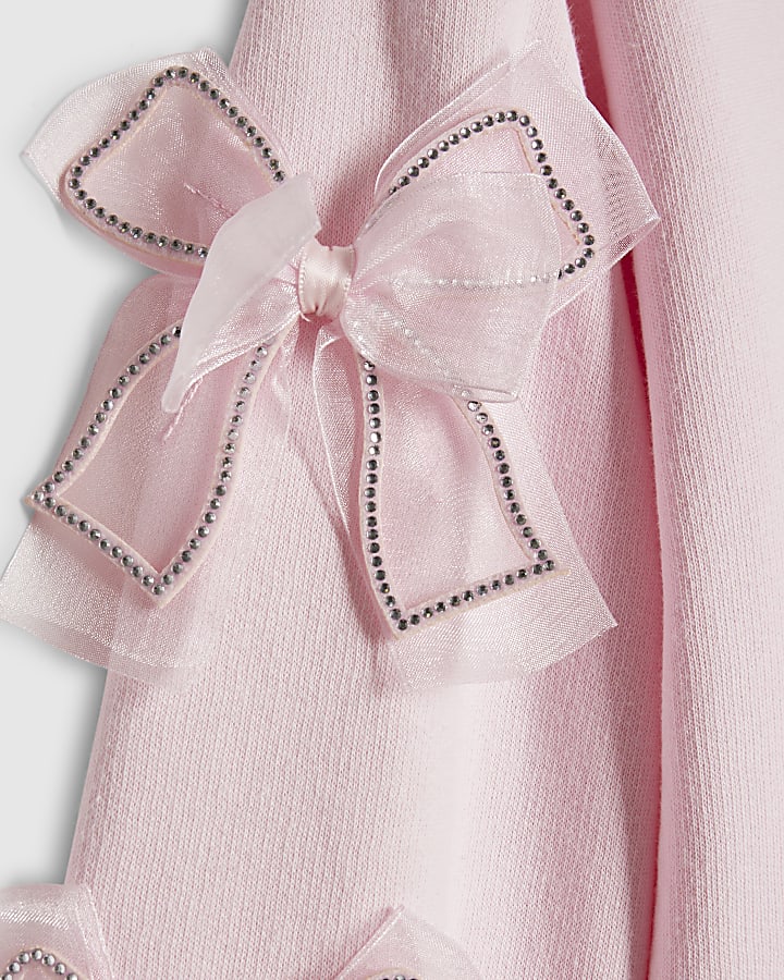 Girls Pink Diamante Bow Sweatshirt