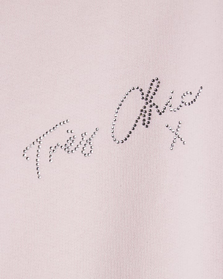 Girls Pink Diamante Bow Sweatshirt