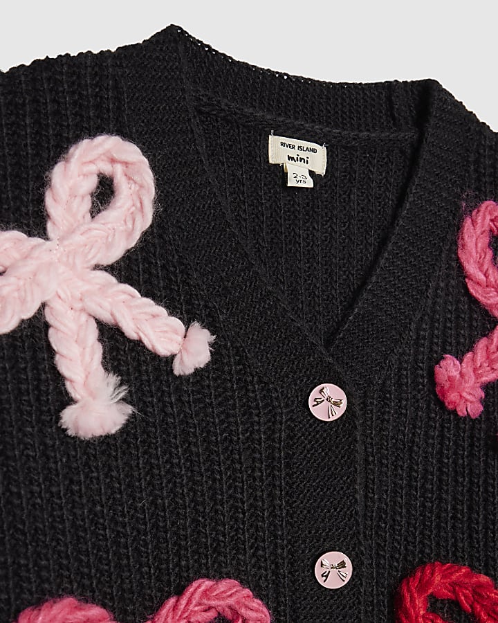 Mini Girls Black 3D Bow Cardigan
