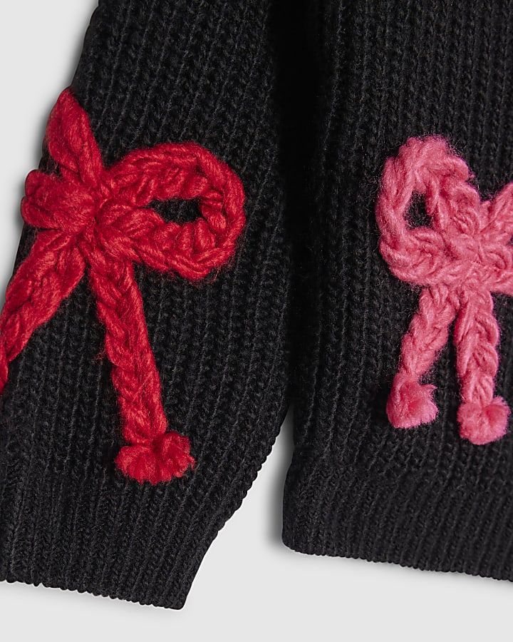 Mini Girls Black 3D Bow Cardigan