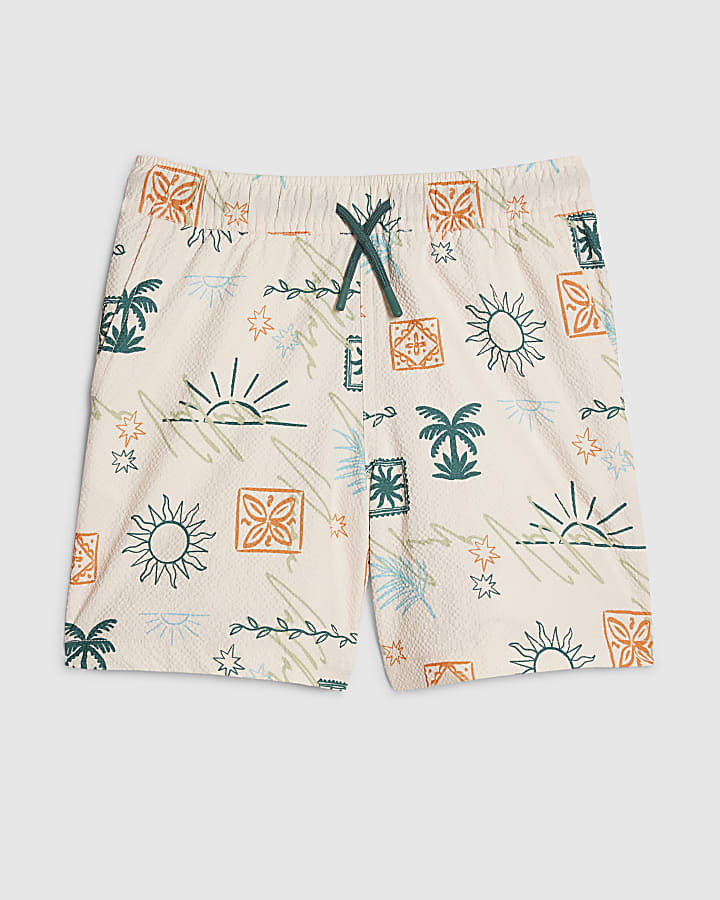 Boys Cream Sun Print Swim Shorts