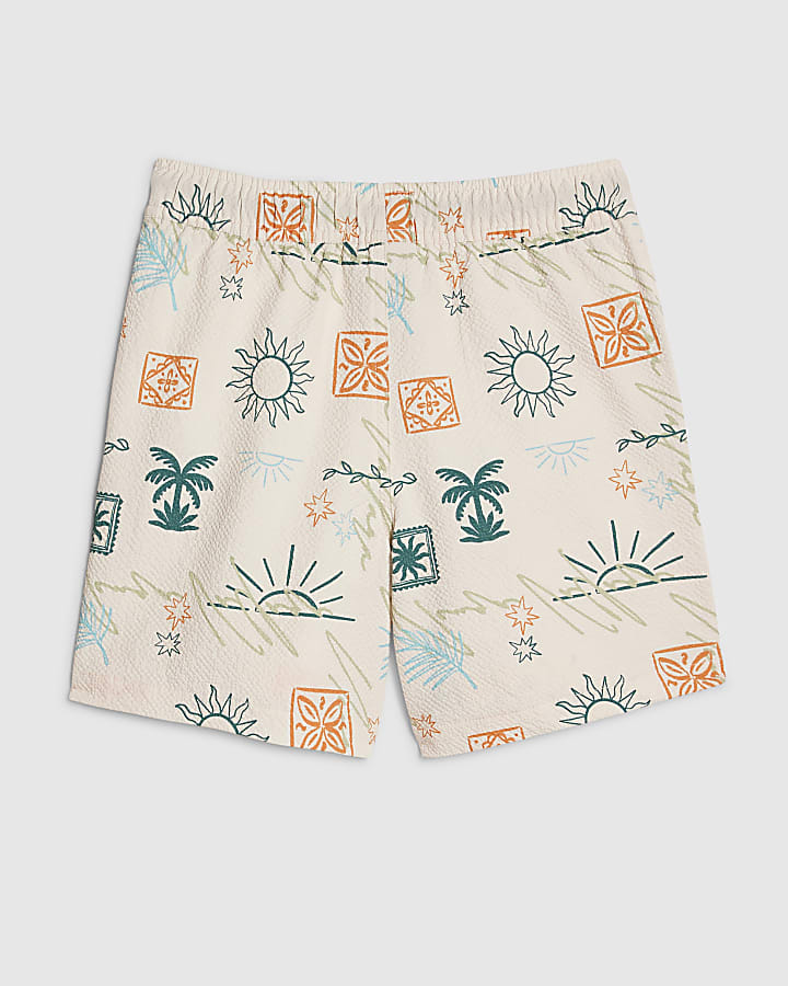 Boys Cream Sun Print Swim Shorts