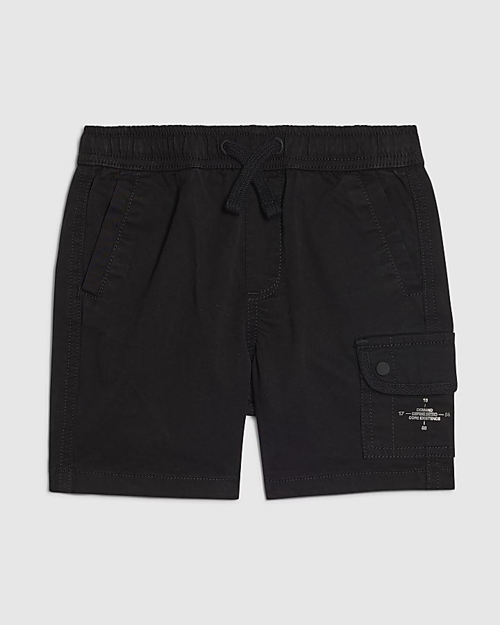 Mini Boys Black Twill Cargo Shorts