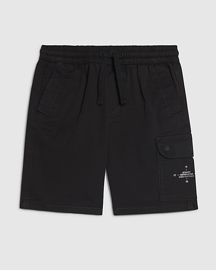 Boys Black Twill Cargo Shorts