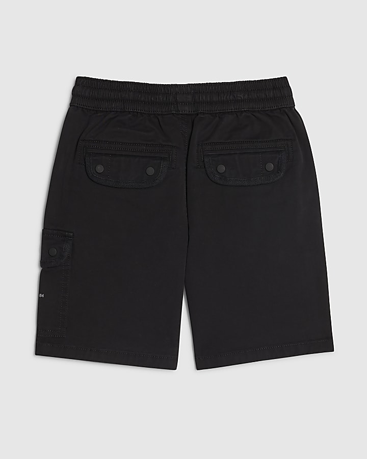 Boys Black Twill Cargo Shorts