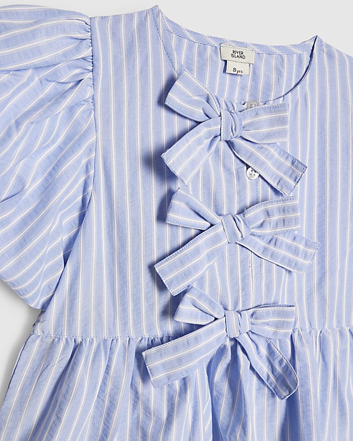 Girls Blue Striped Top And Jeans Set