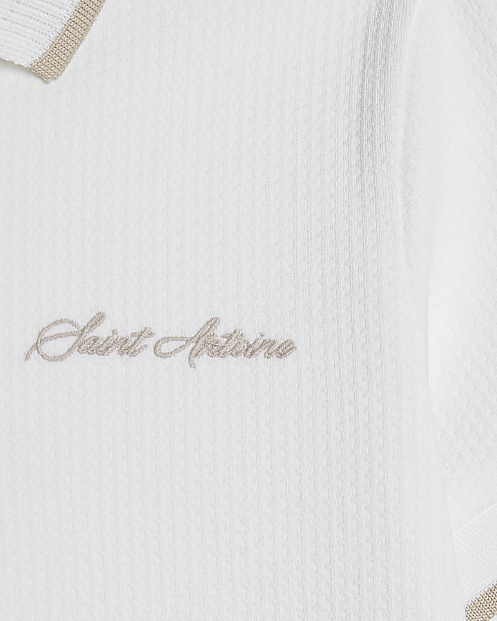 Mini Boys White Textured Polo Shirt