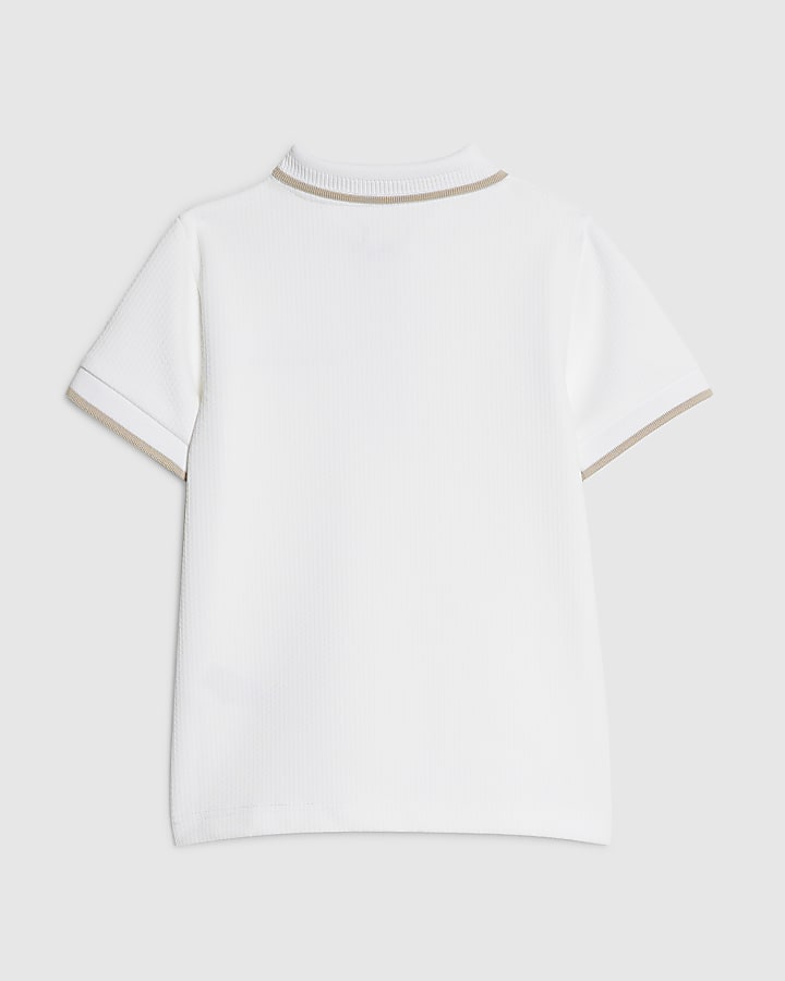 Mini Boys White Textured Polo Shirt