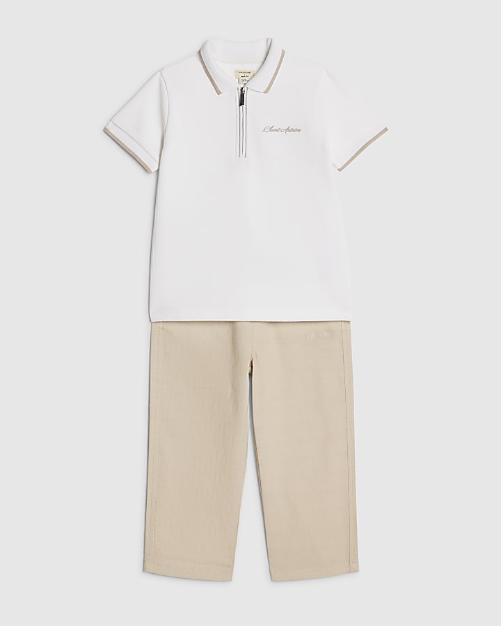 Mini Boys White Textured Polo Shirt