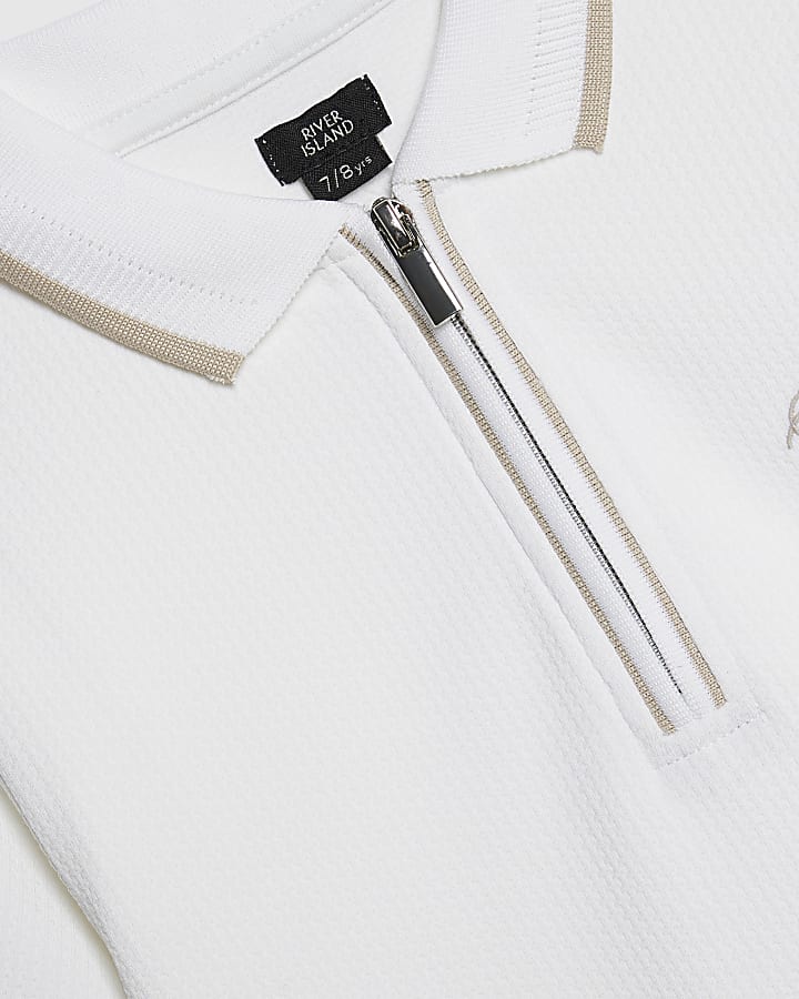 Boys White Textured Polo Shirt