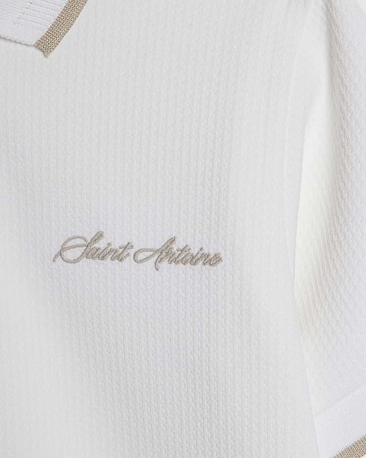 Boys White Textured Polo Shirt