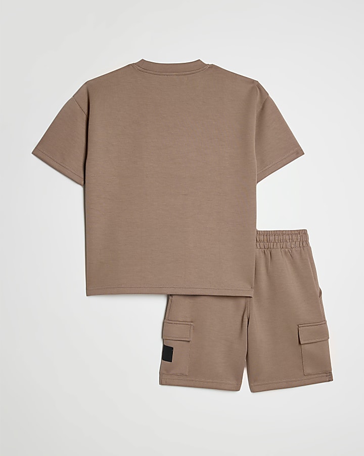 Boys Brown Luminis Badge T-Shirt Set
