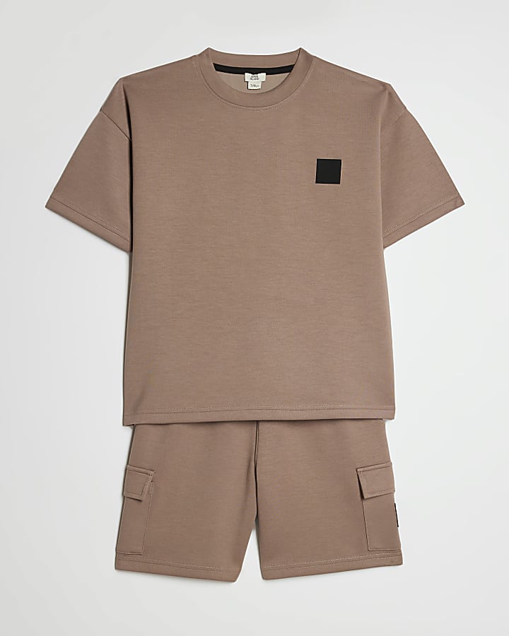 Boys Brown Luminis Badge T-Shirt Set