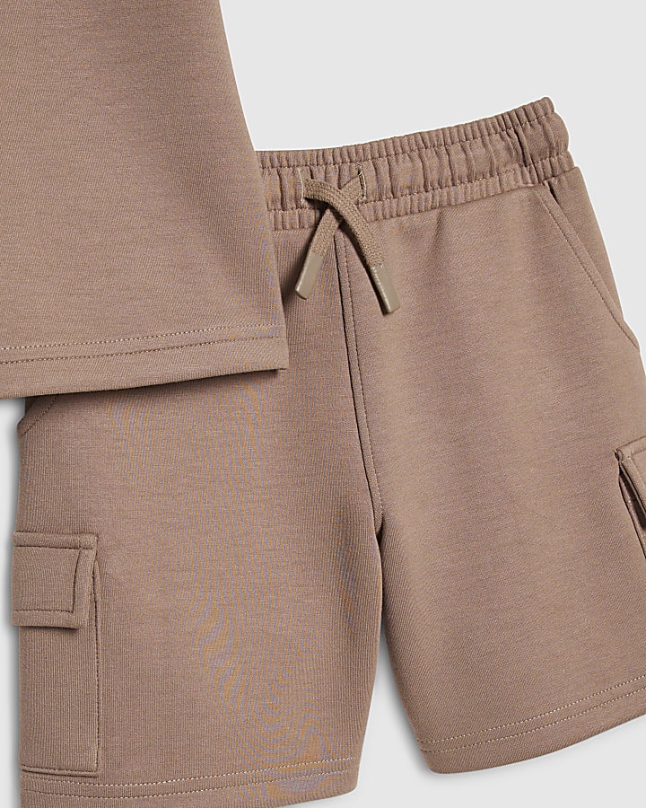 Mini Boys Brown Luminis Badge T-Shirt Set