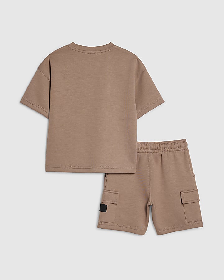Mini Boys Brown Luminis Badge T-Shirt Set