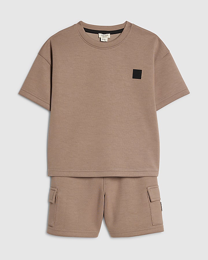 Mini Boys Brown Luminis Badge T-Shirt Set