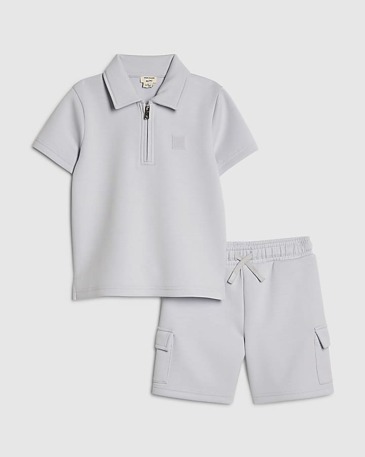 Mini Boys Blue Luminis Badge Polo Shirt Set