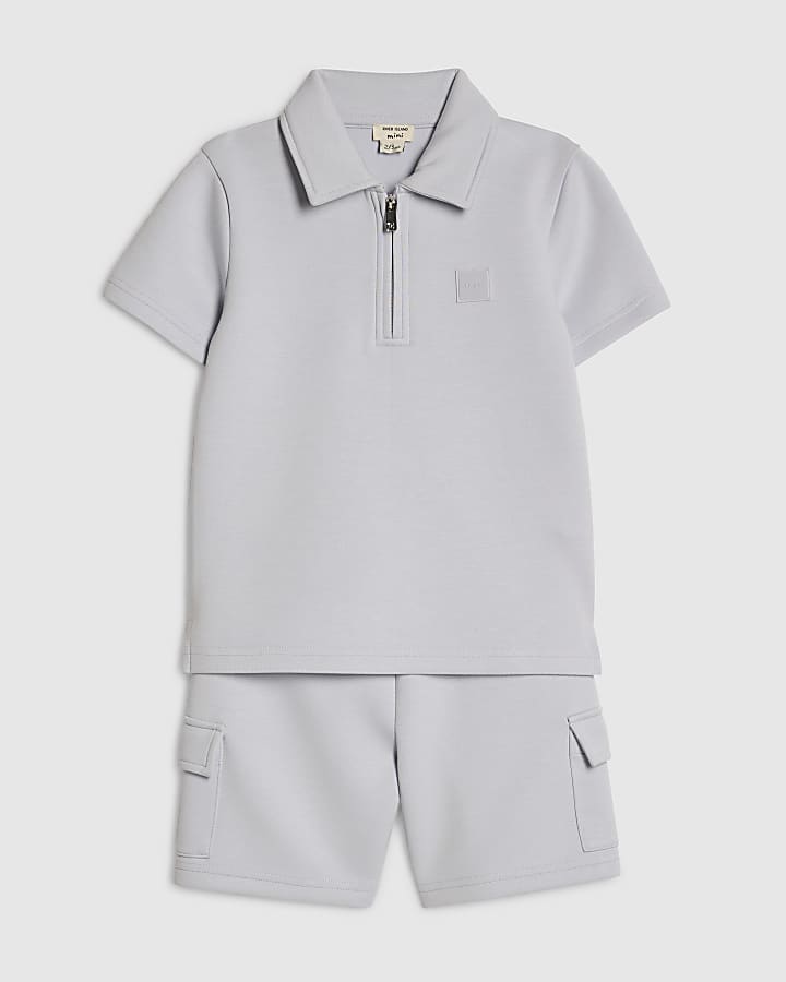 Mini Boys Blue Luminis Badge Polo Shirt Set