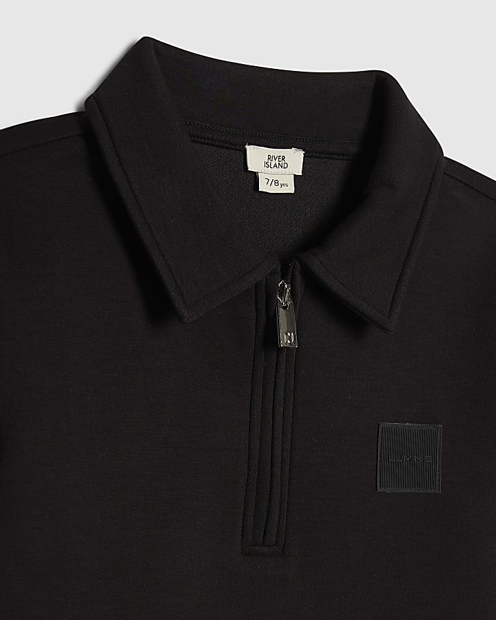 Boys Black Slim Fit Polo Jogger Set