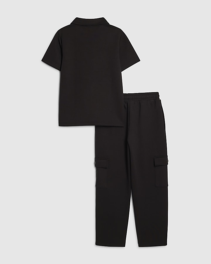 Boys Black Slim Fit Polo Jogger Set