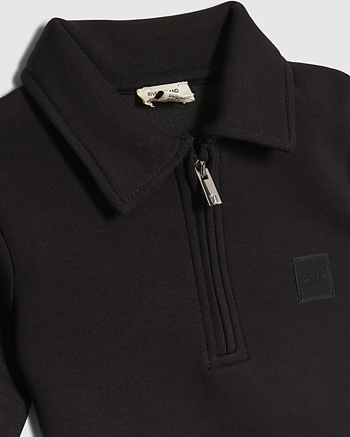 Mini Boys Black Luminis Badge Polo Shirt Set