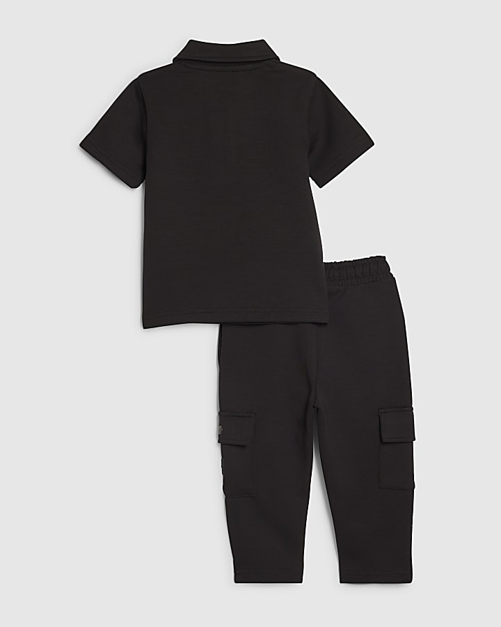 Mini Boys Black Luminis Badge Polo Shirt Set