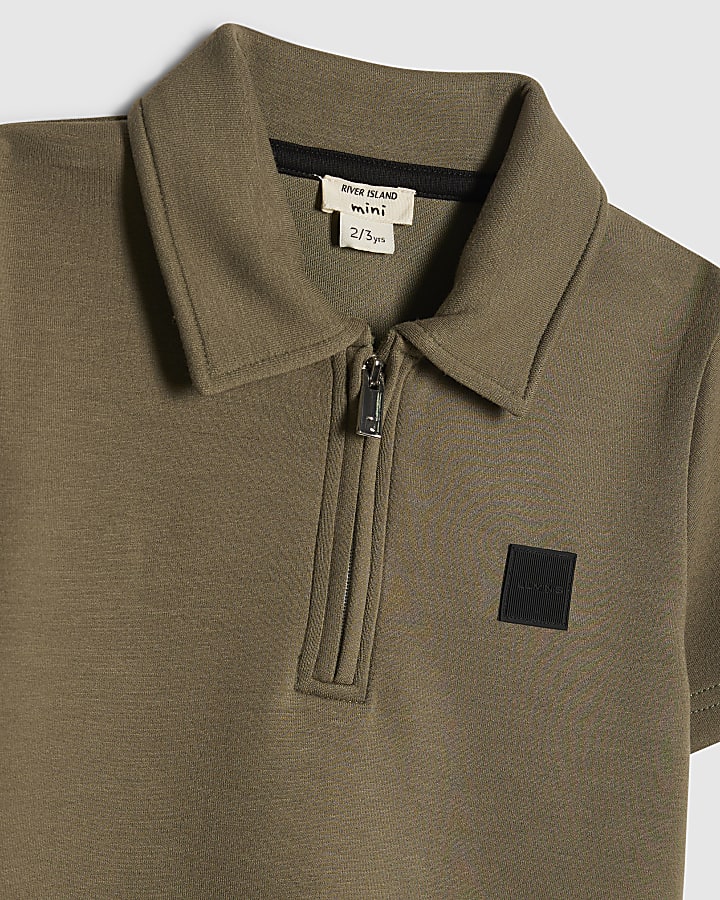 Mini Boys Khaki Luminis Badge Polo Shirt Set