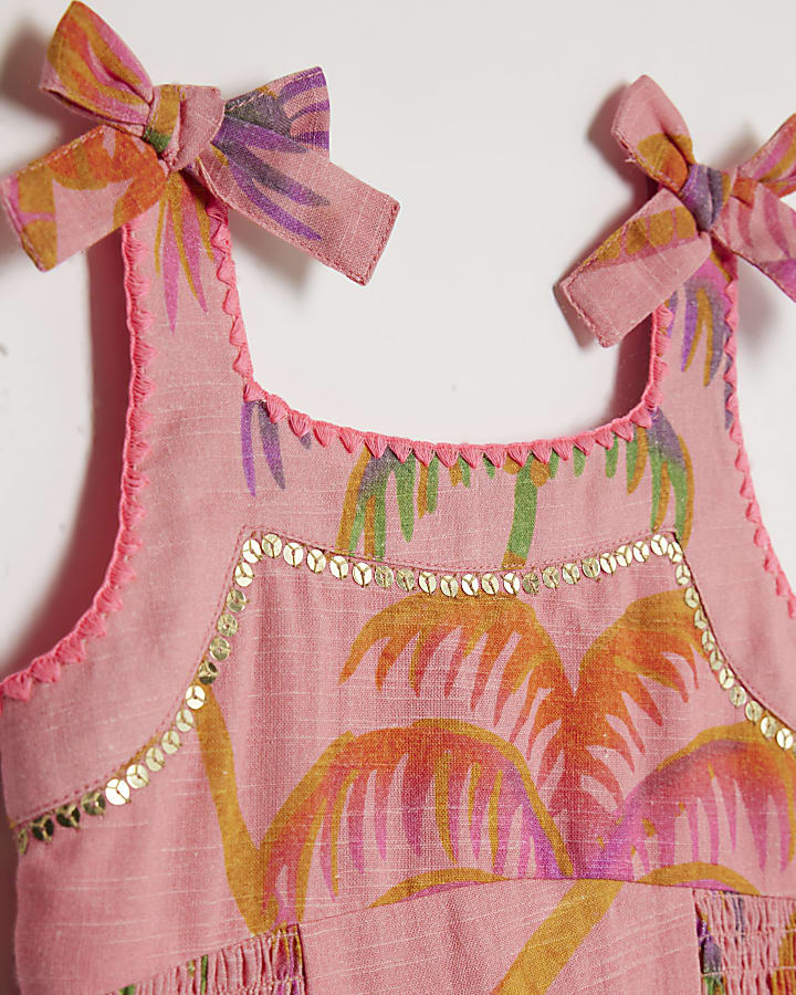 Mini Girls Orange Palm Print Dress