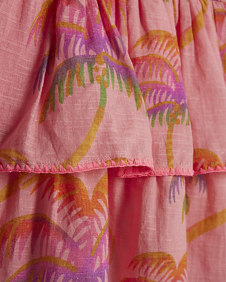 Mini Girls Orange Palm Print Dress